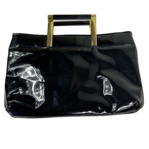 VINTAGE Black Patton Clutch With Gold Handles